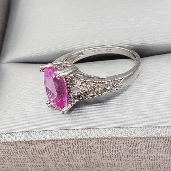 Genuine Pink & White Topaz 925 Sterling Silver Ring - Picture 5 of 8